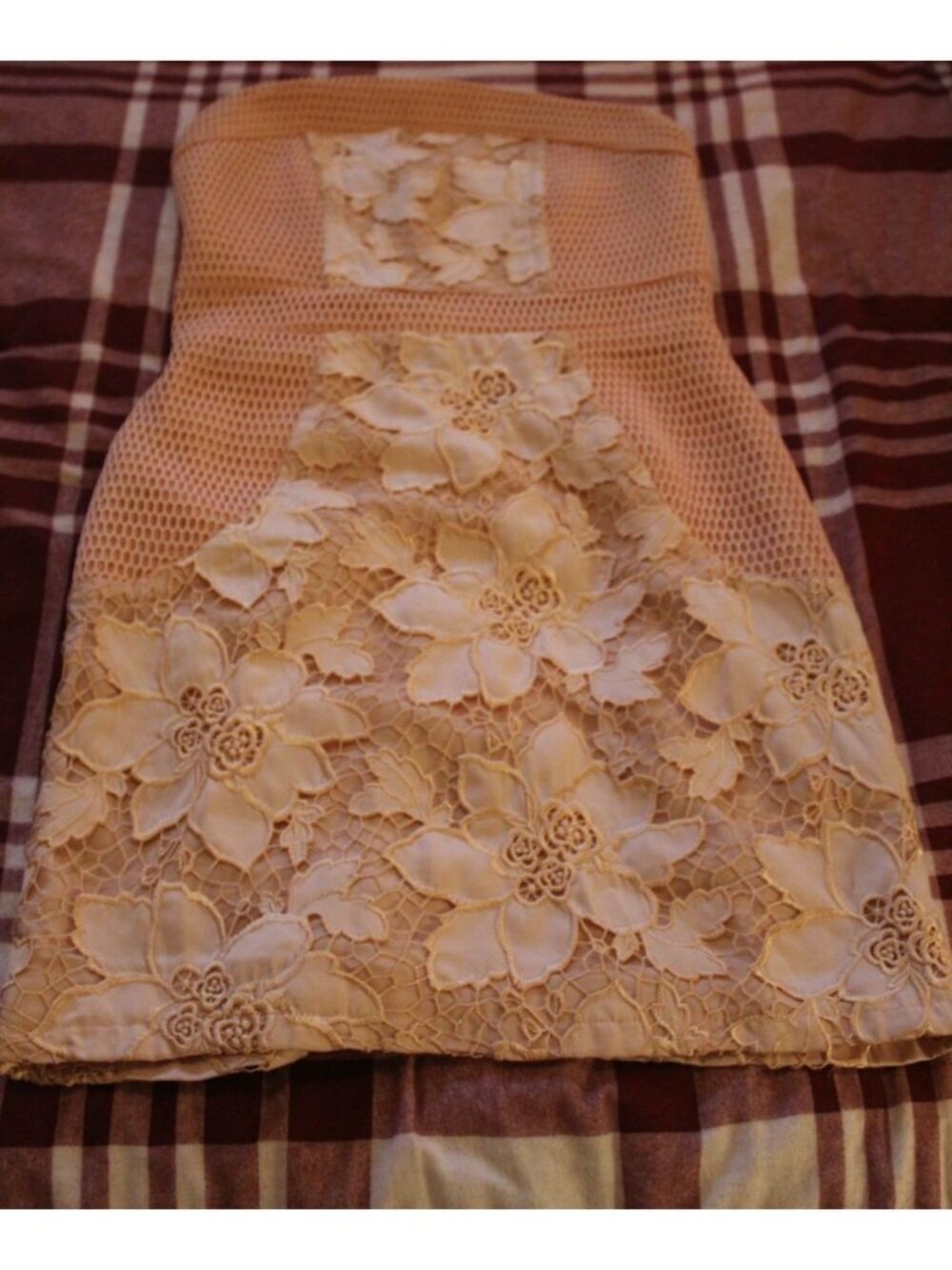 Lovers + Friends Peach/Pink Strapless Floral Lace Overlay Dress Size Small